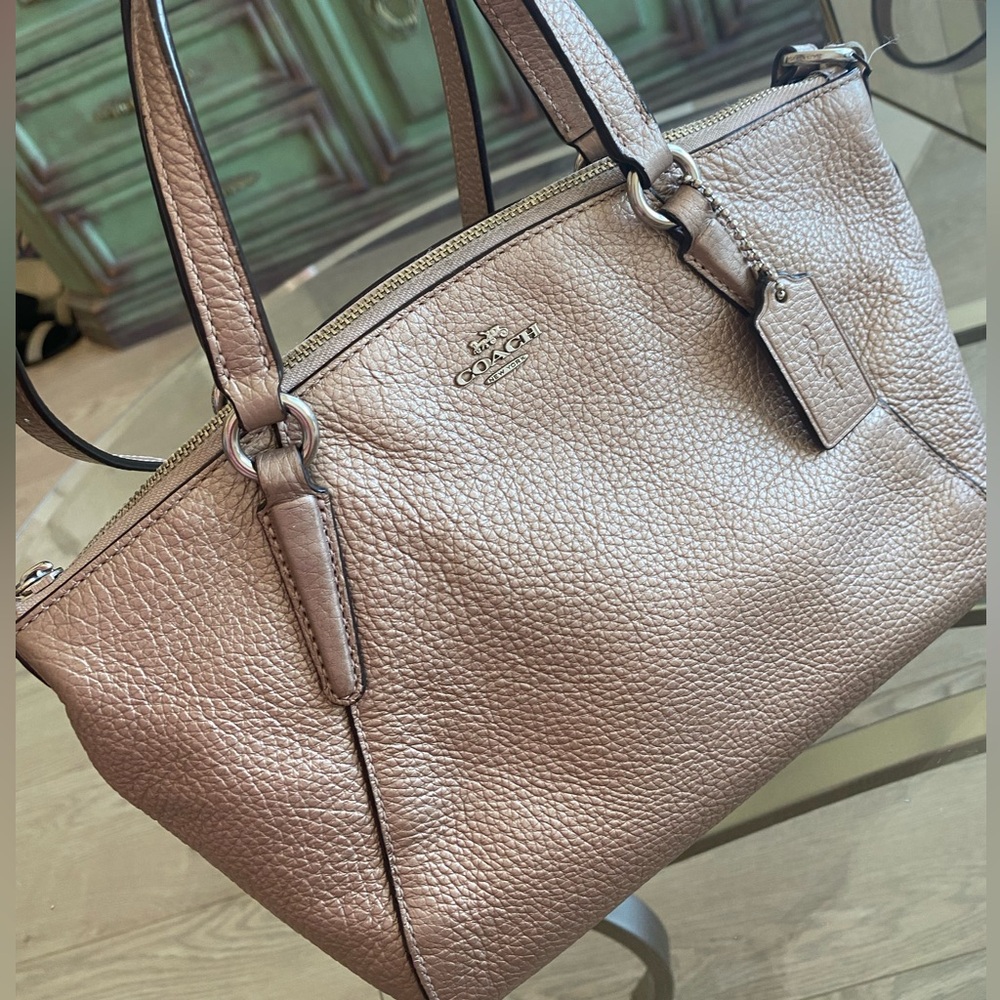 Coach Metallic Champagne Leather Shoulder Bag with Structured Design